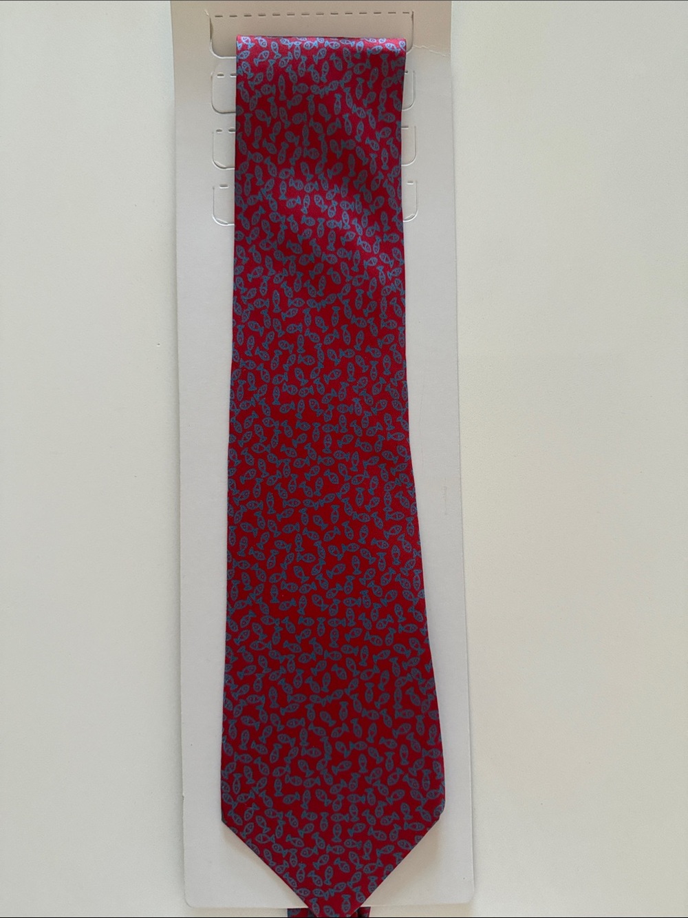 Hermes Red Tie with Blue fish Motif